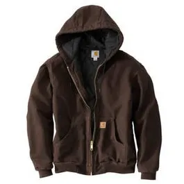 Active Quilted Flannel-Lined Jacket With Hood, Dark Brown, Large Tall