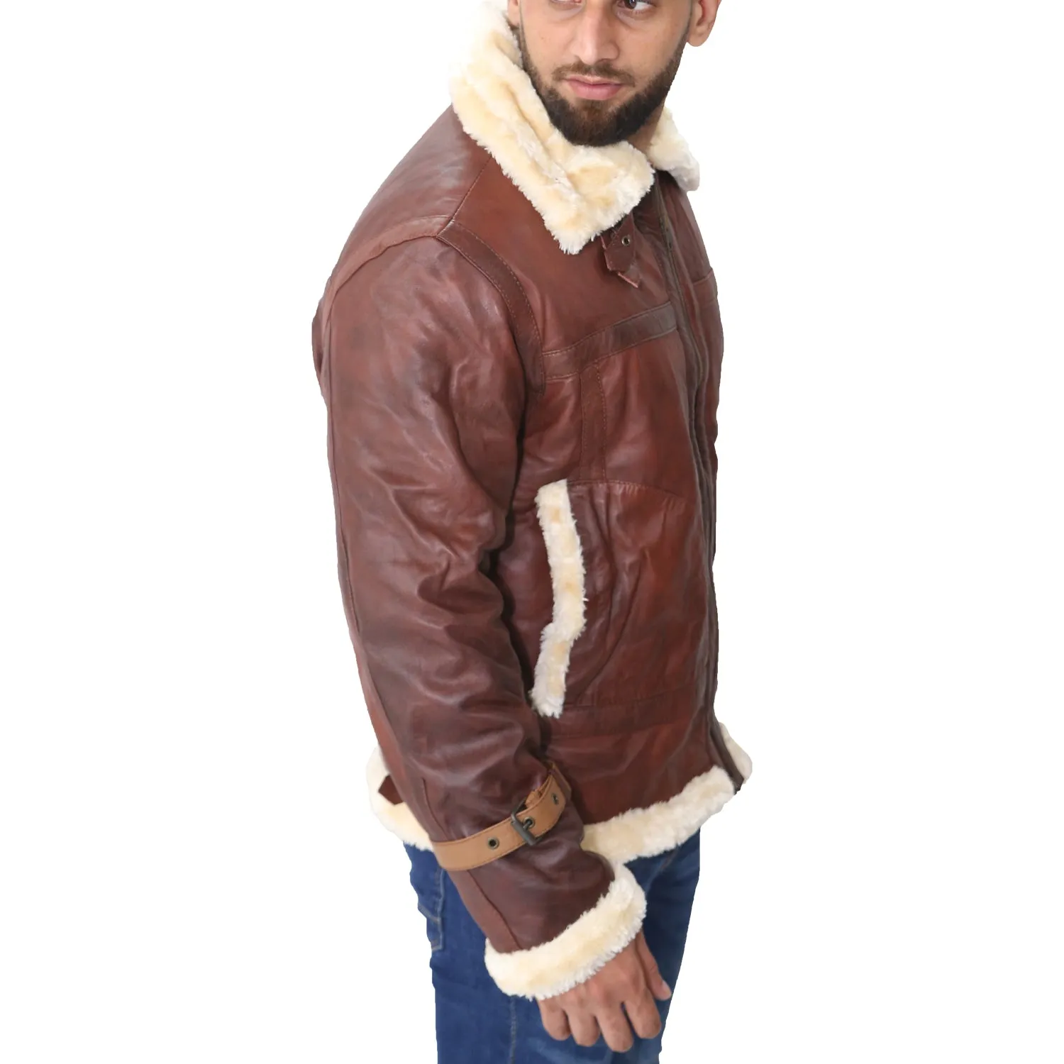 B3 Bomber Aviator Shearling Maroon Men's Leather Jacket