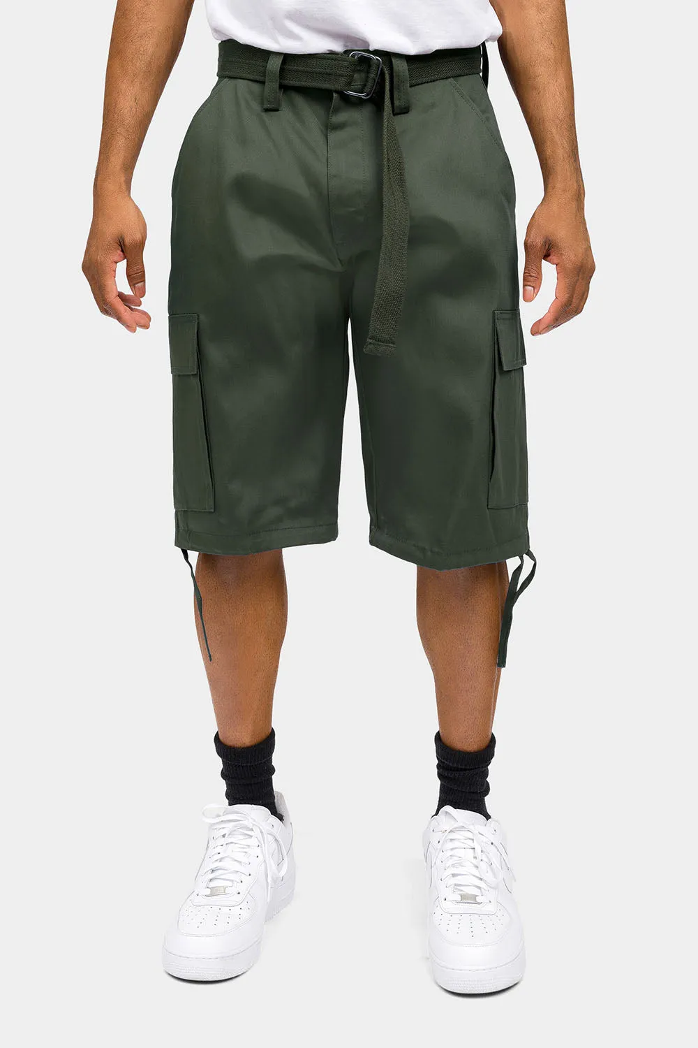 Belted Solid Cargo Shorts