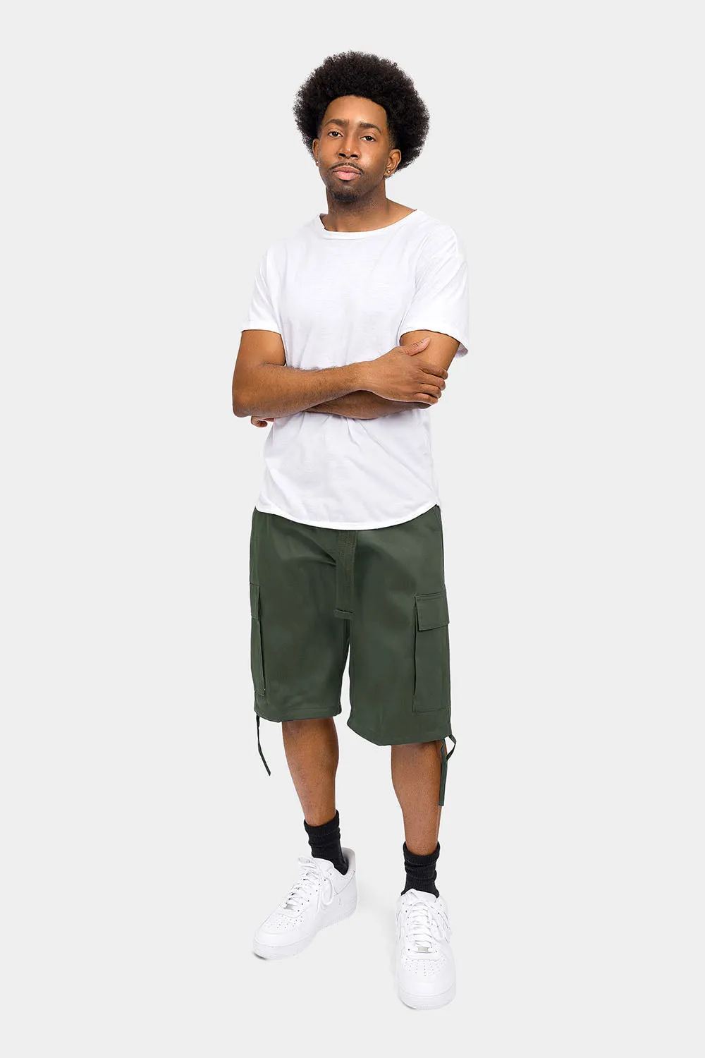 Belted Solid Cargo Shorts