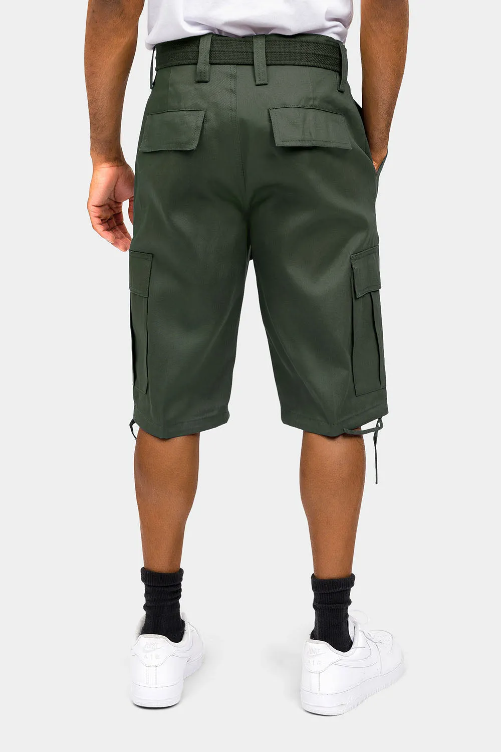 Belted Solid Cargo Shorts