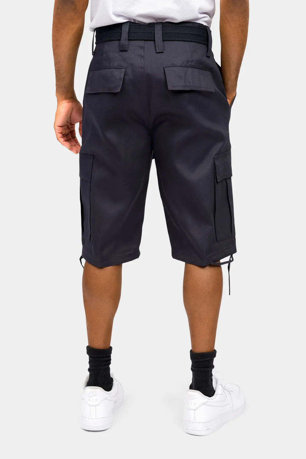 Belted Solid Cargo Shorts