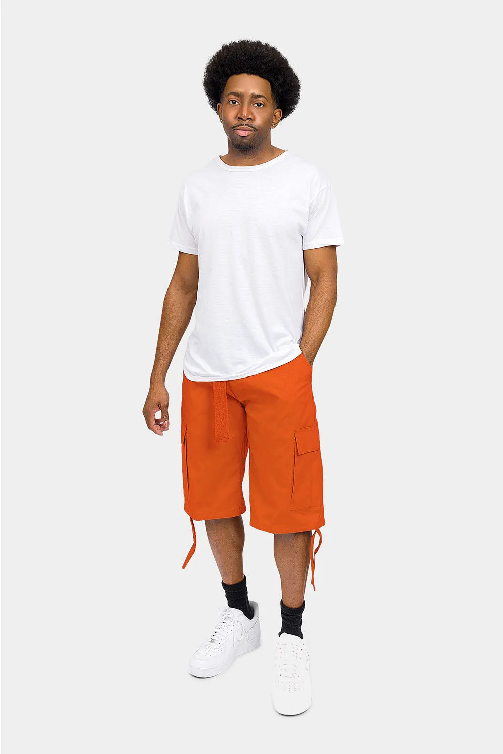 Belted Solid Cargo Shorts