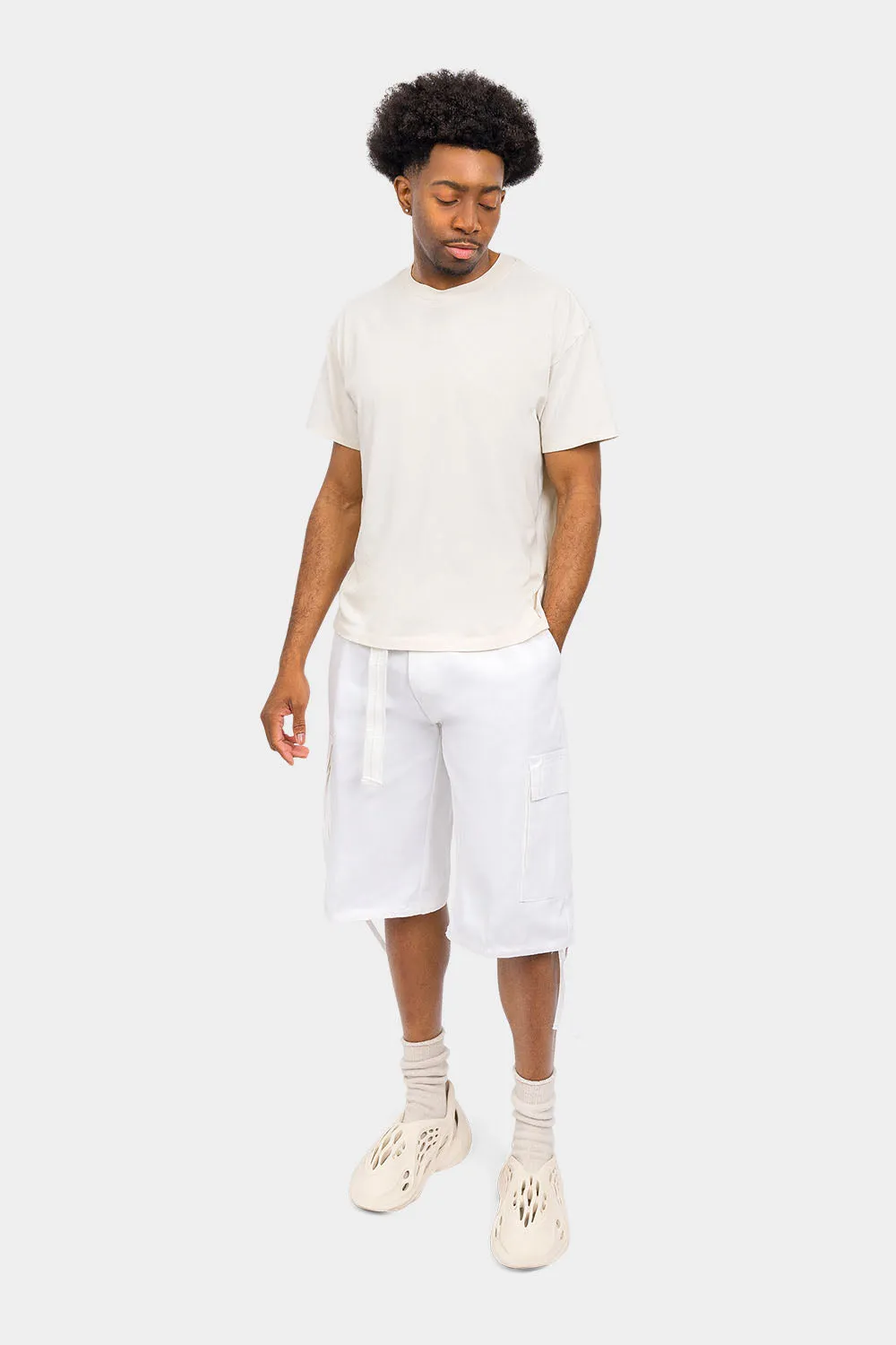 Belted Solid Cargo Shorts