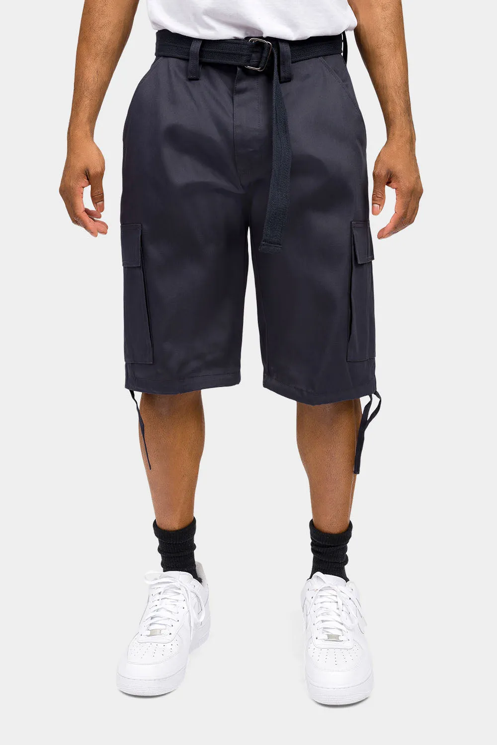 Belted Solid Cargo Shorts