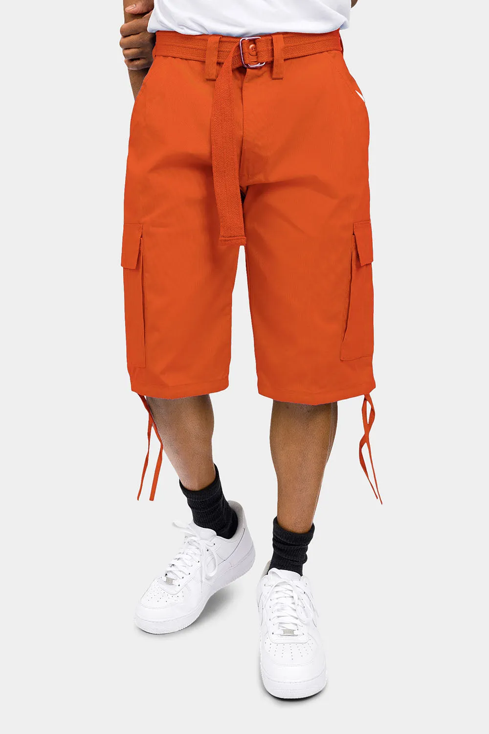 Belted Solid Cargo Shorts