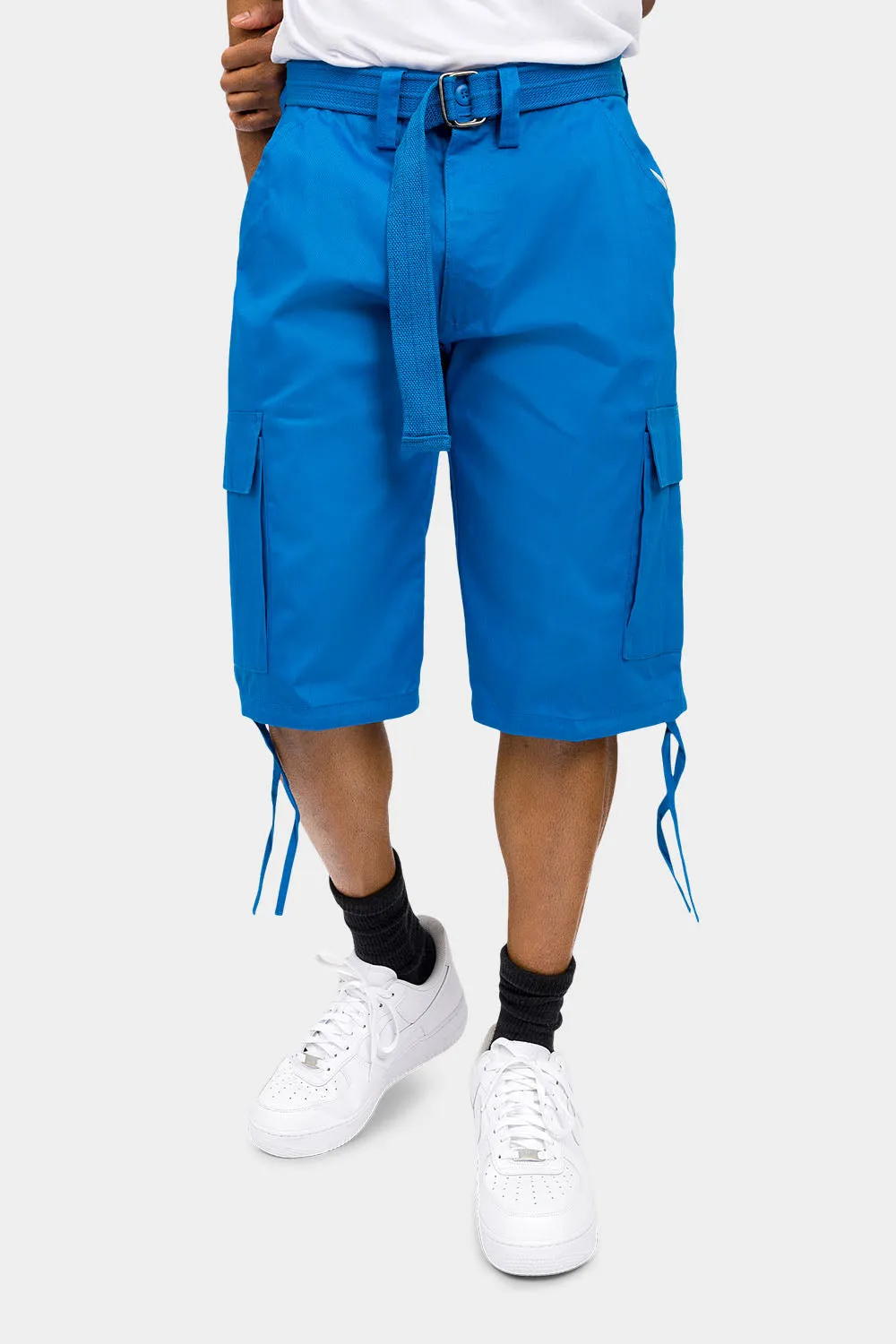 Belted Solid Cargo Shorts