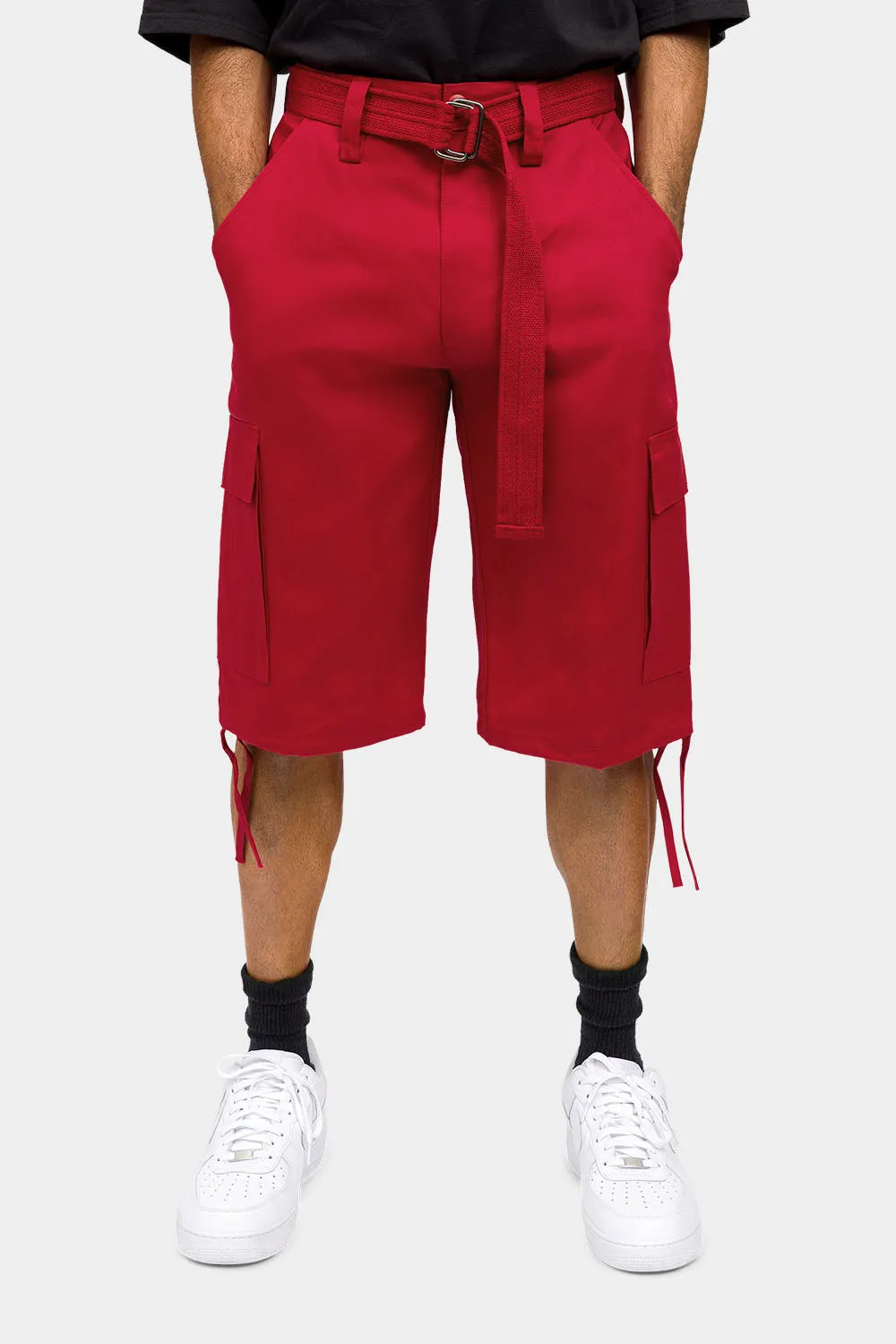 Belted Solid Cargo Shorts