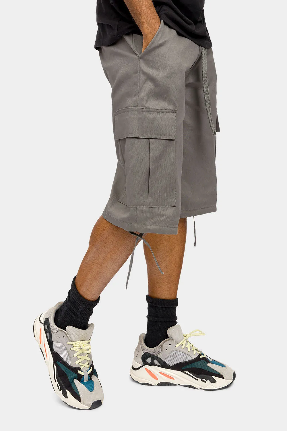 Belted Solid Cargo Shorts