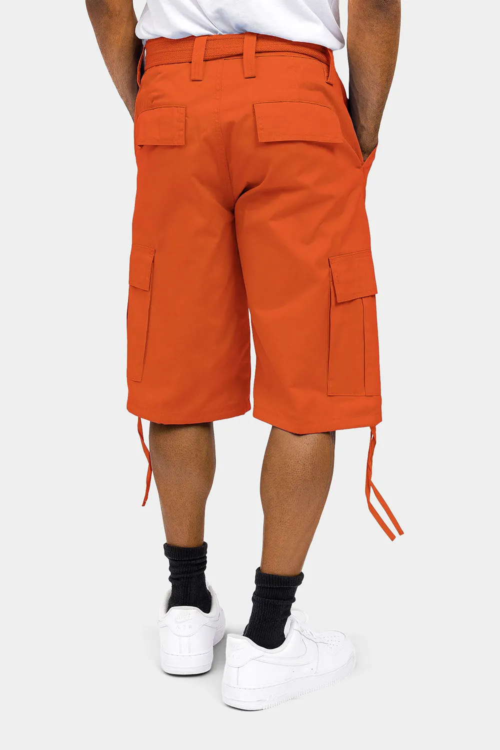 Belted Solid Cargo Shorts