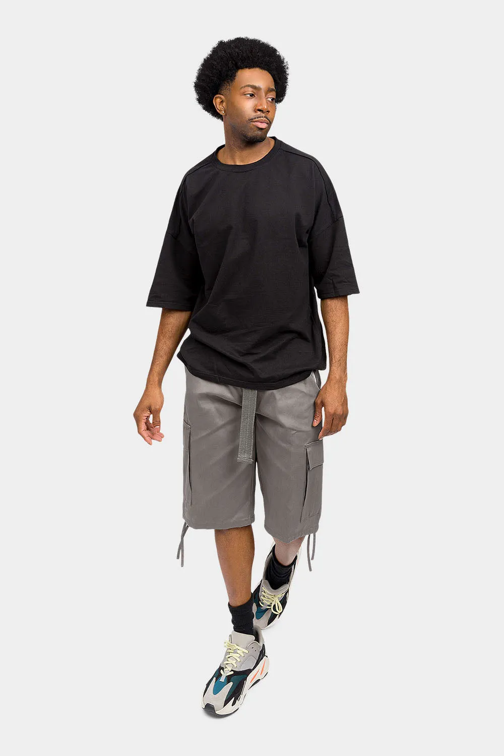 Belted Solid Cargo Shorts