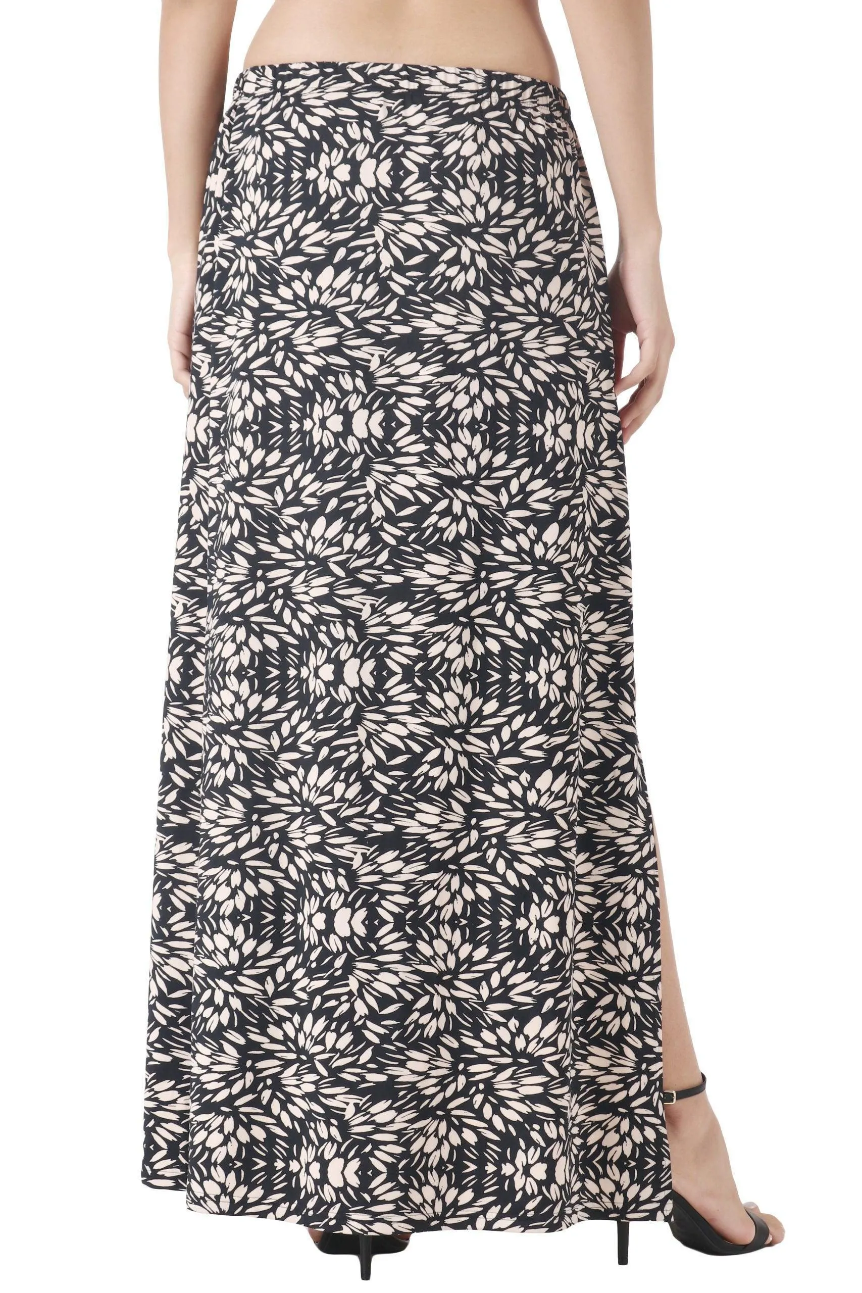 Black Floral Printed Asymmetric Box Skirt