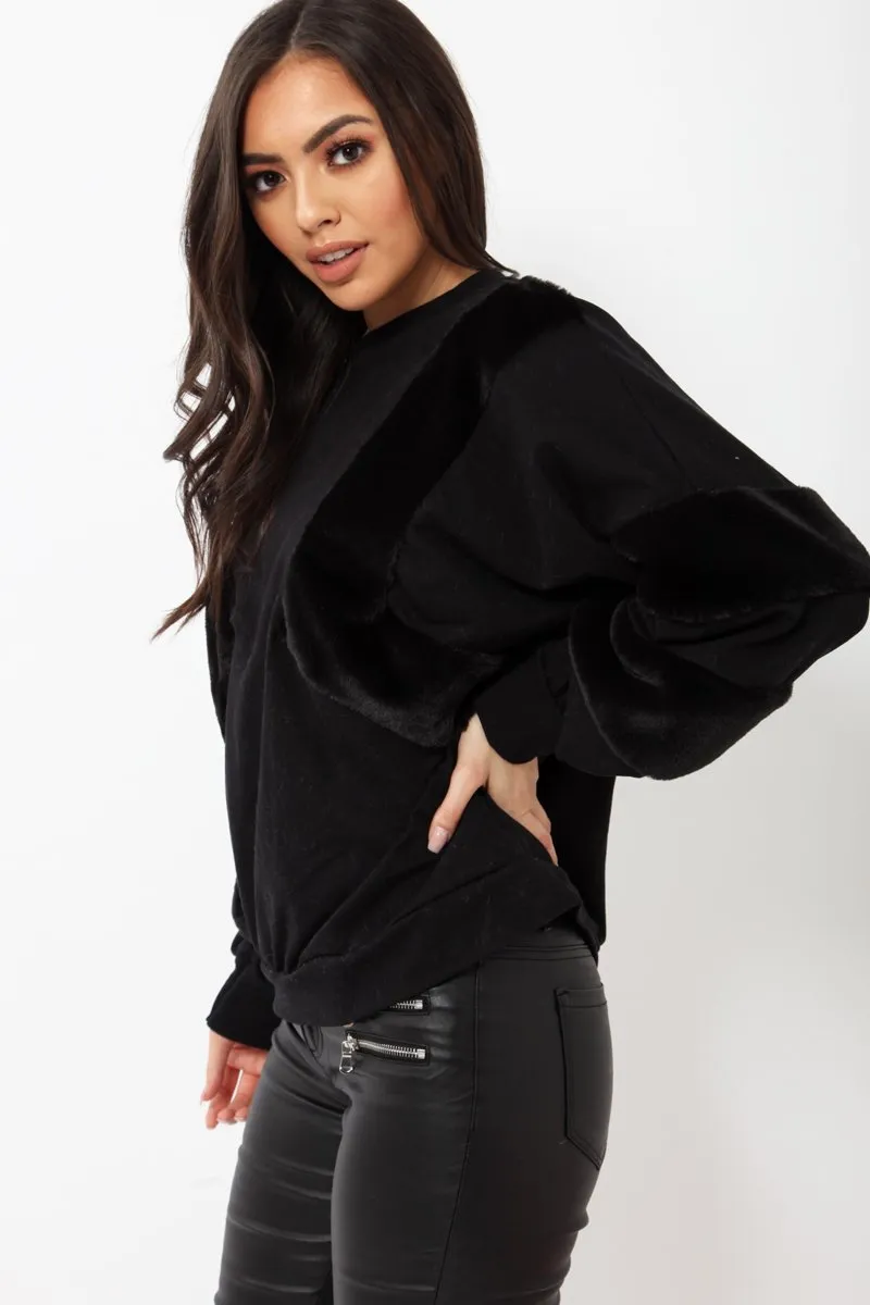 Black Jumper with Fur on Front and Sleeves - Mercedes