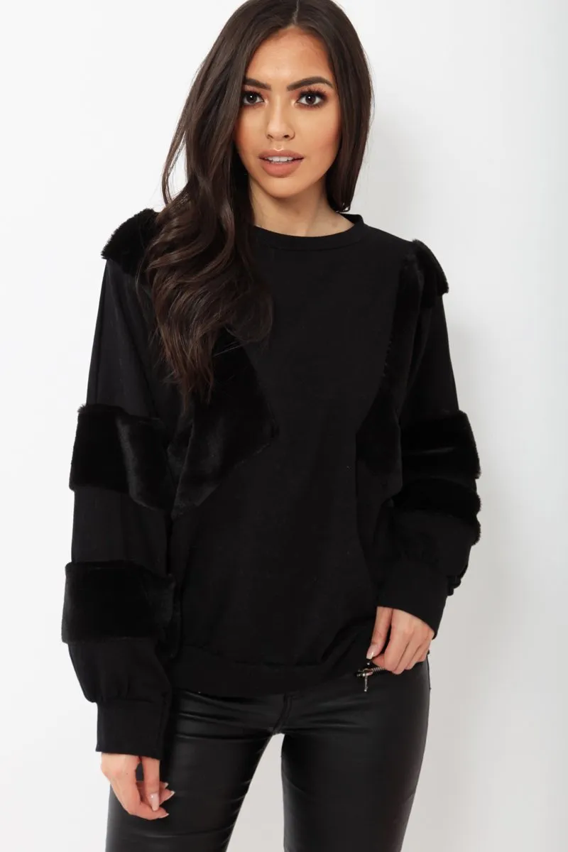 Black Jumper with Fur on Front and Sleeves - Mercedes