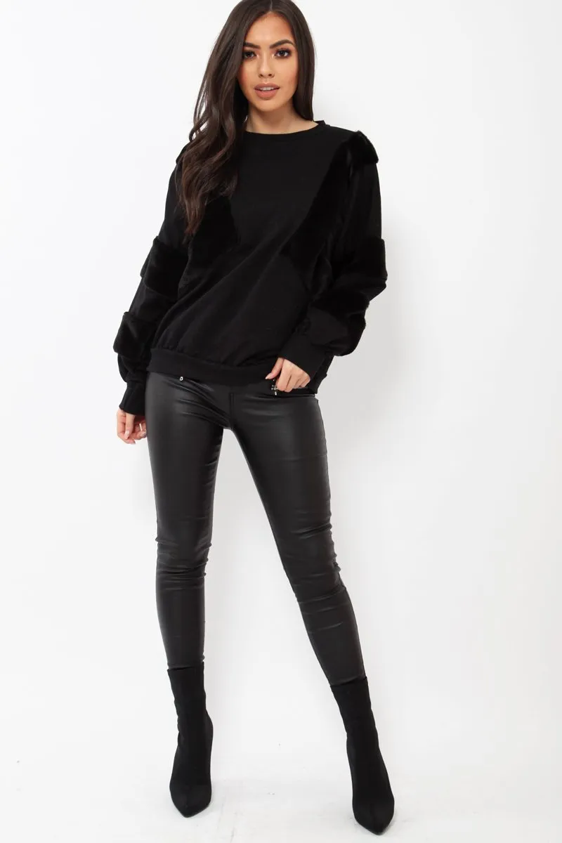 Black Jumper with Fur on Front and Sleeves - Mercedes