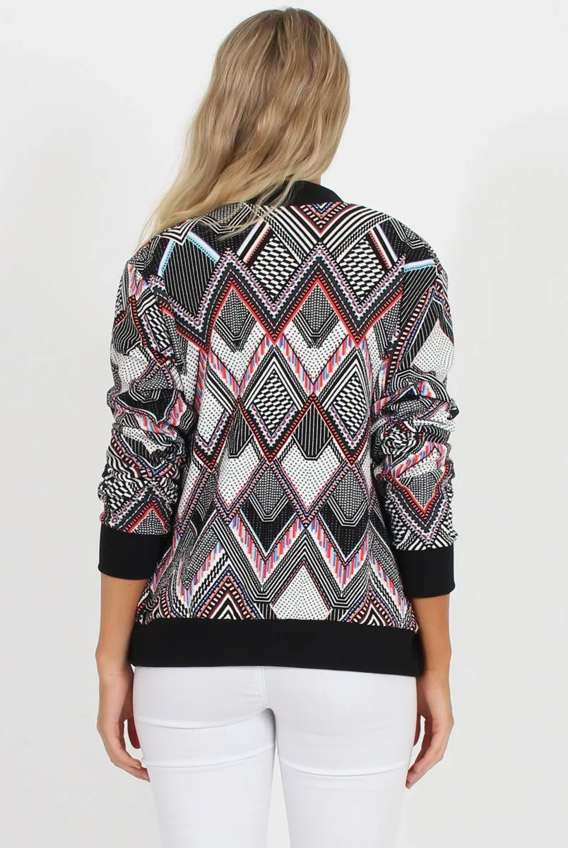 Black Patterned Bomber Jacket - Bianca