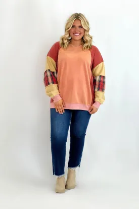 Brick Long Sleeve Color Block Terry Top