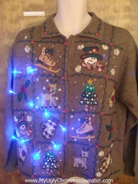 Brown Ugliest Corny Cute Christmas Sweater with Lights