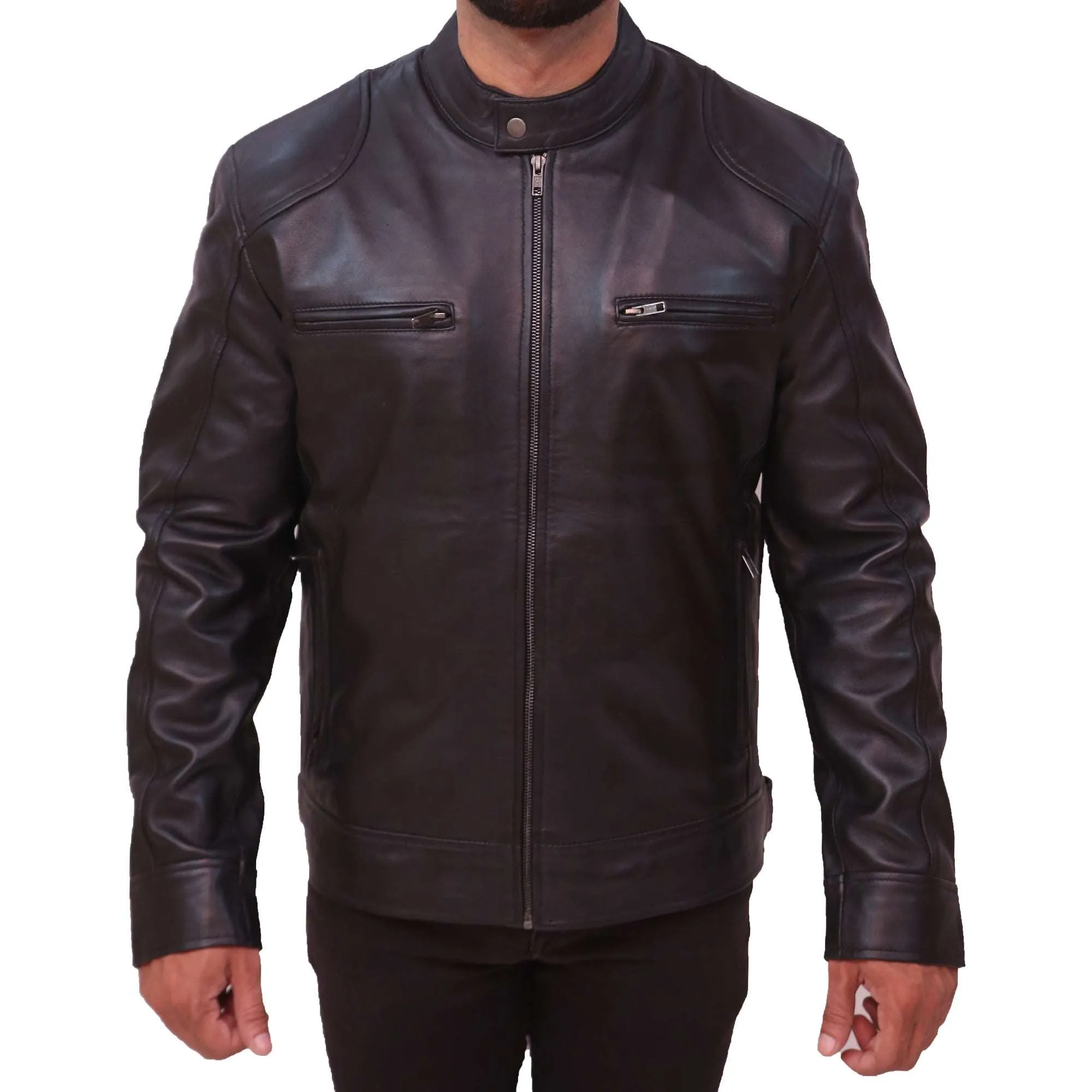 Cafe Racer Men's Black Real Leather Jacket