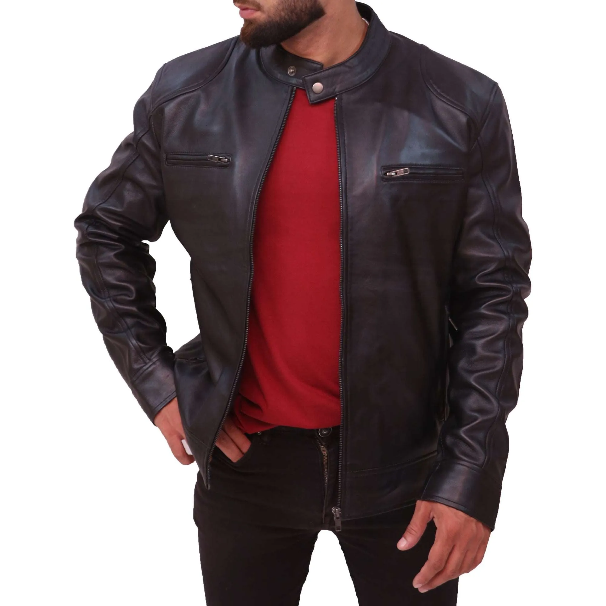 Cafe Racer Men's Black Real Leather Jacket