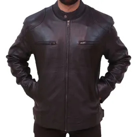 Cafe Racer Men's Black Real Leather Jacket