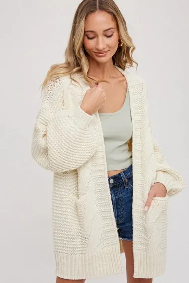 Chunky Cable Lantern Sleeve Cardigan