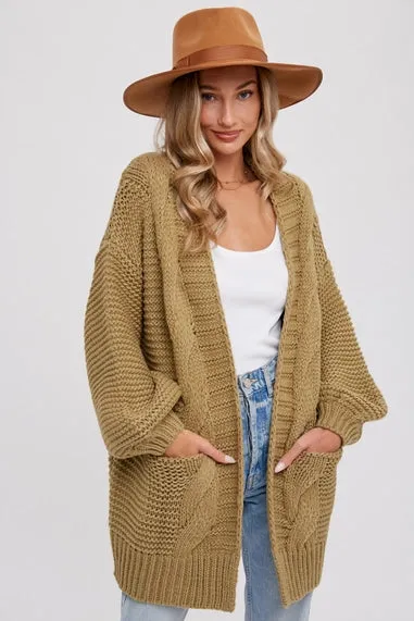 Chunky Cable Lantern Sleeve Cardigan