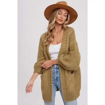 Chunky Cable Lantern Sleeve Cardigan