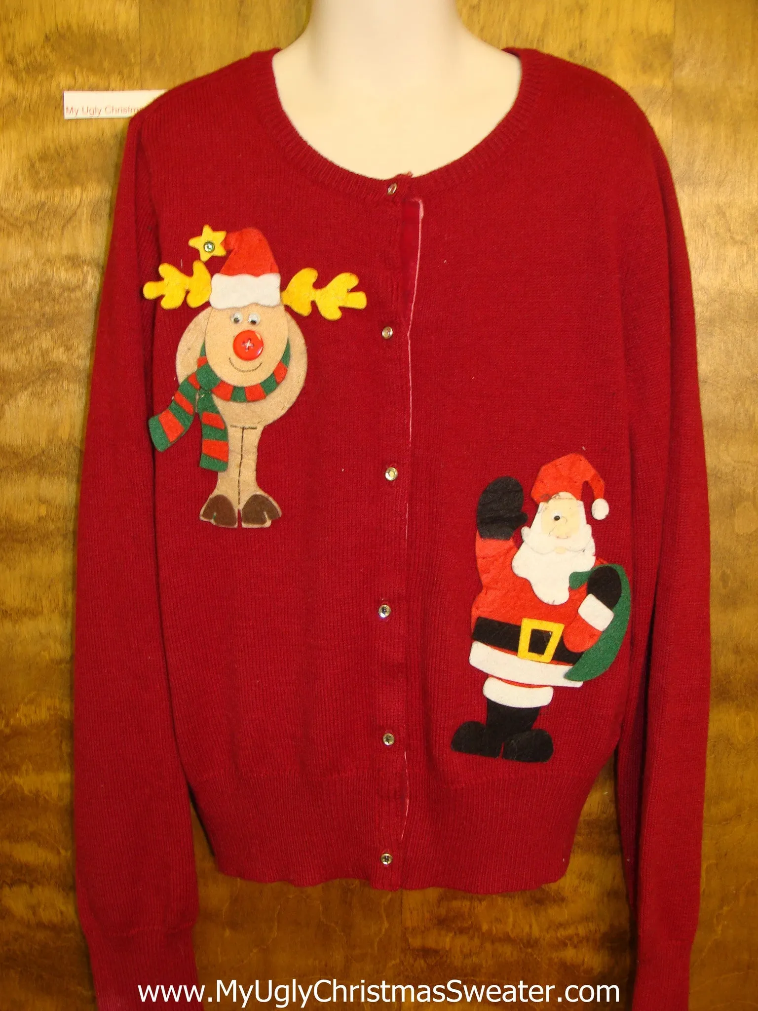 Corny Christmas Sweater Cardigan Child Size with Santa and Reindeer