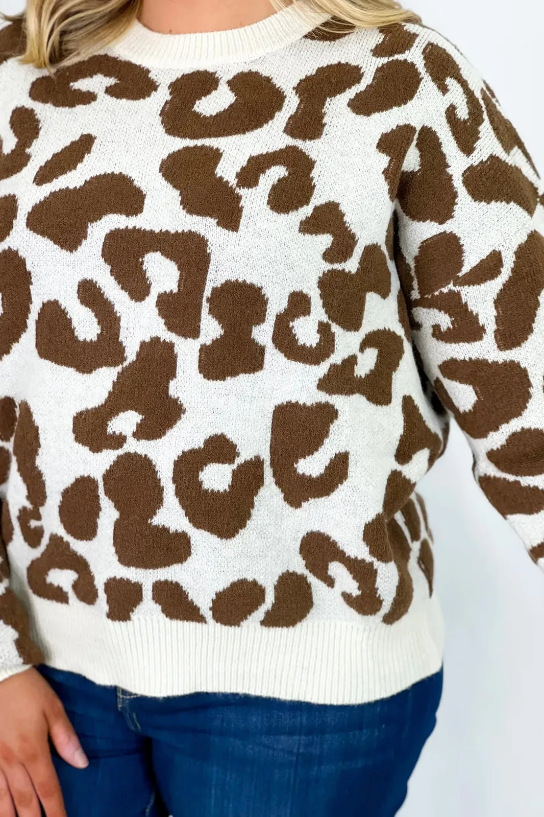 Cream and Brown Animal Print Long Sleeve Sweater