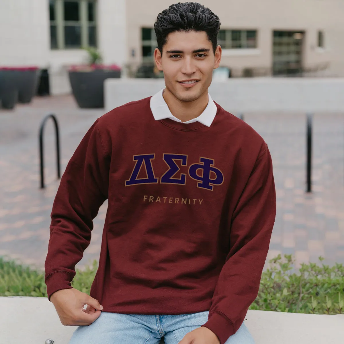 Delta Sig Maroon Old School Crewneck