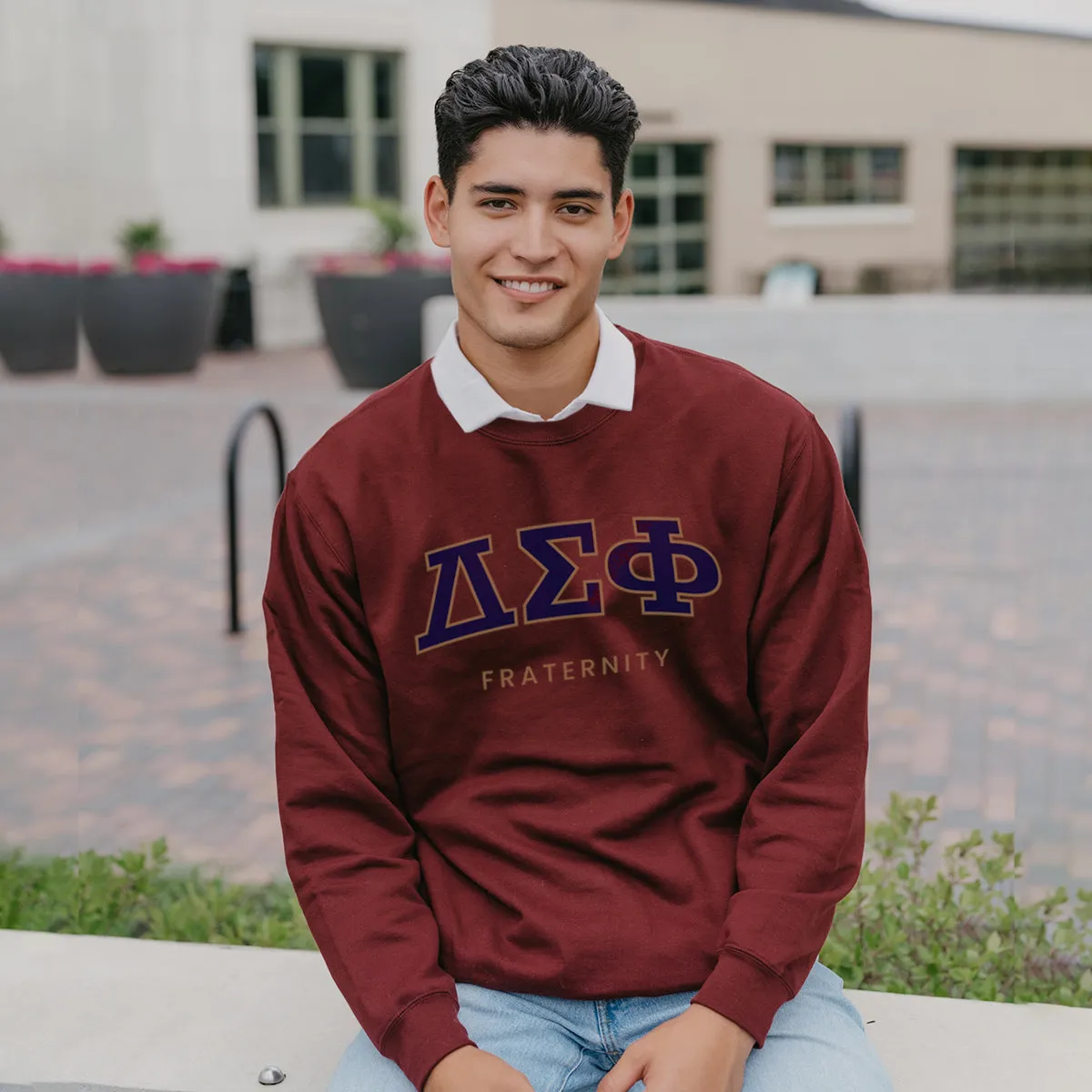 Delta Sig Maroon Old School Crewneck