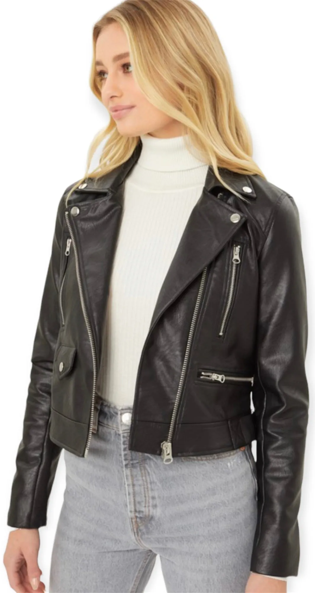 Faux Leather Cropped Moto Jacket