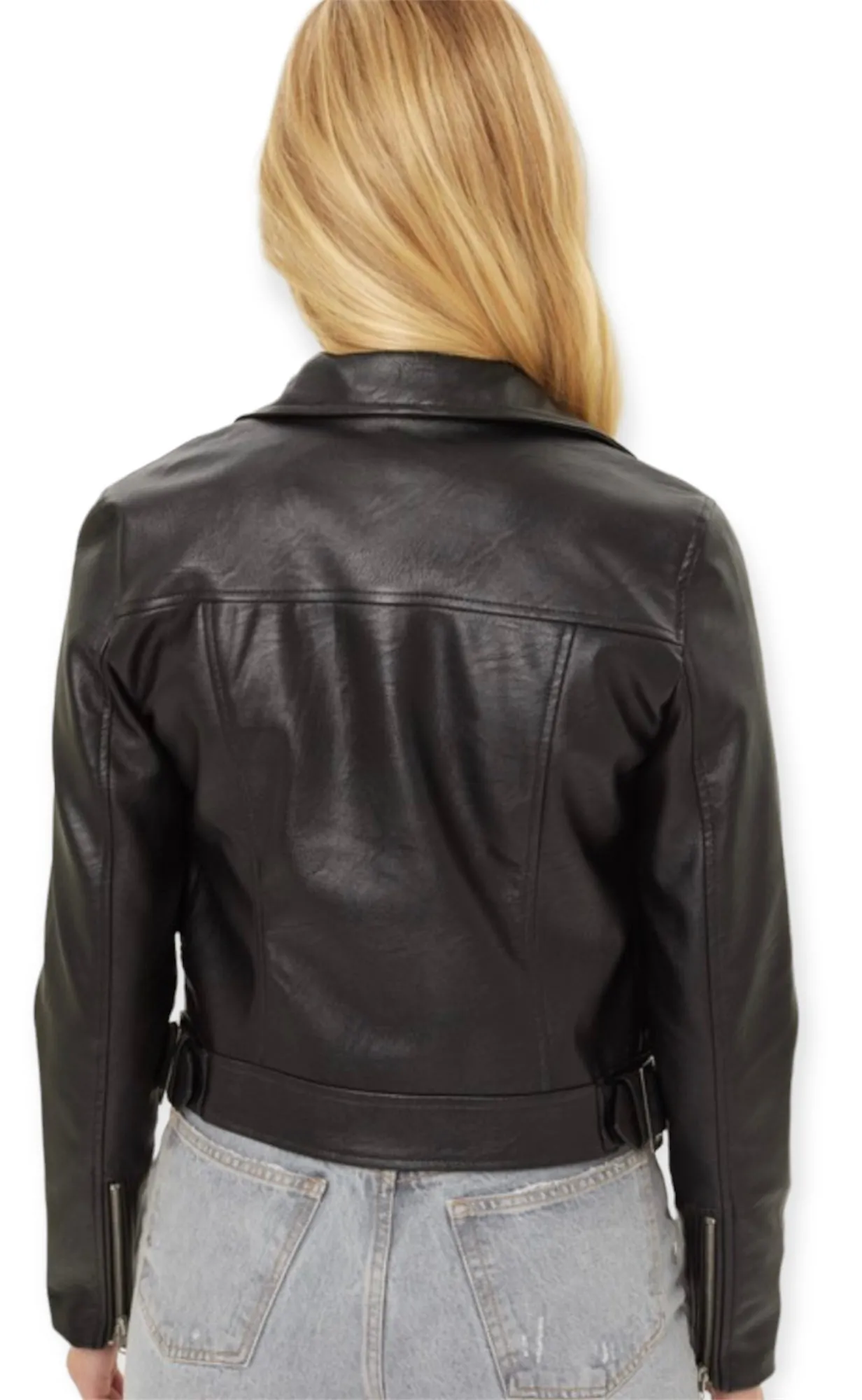 Faux Leather Cropped Moto Jacket