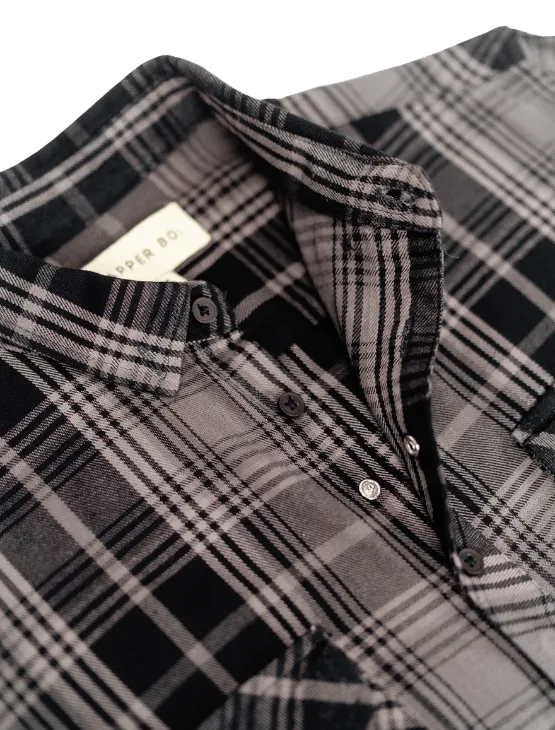 Grey Plaid Flannel Button-Up