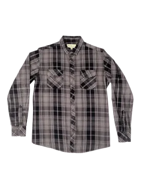 Grey Plaid Flannel Button-Up