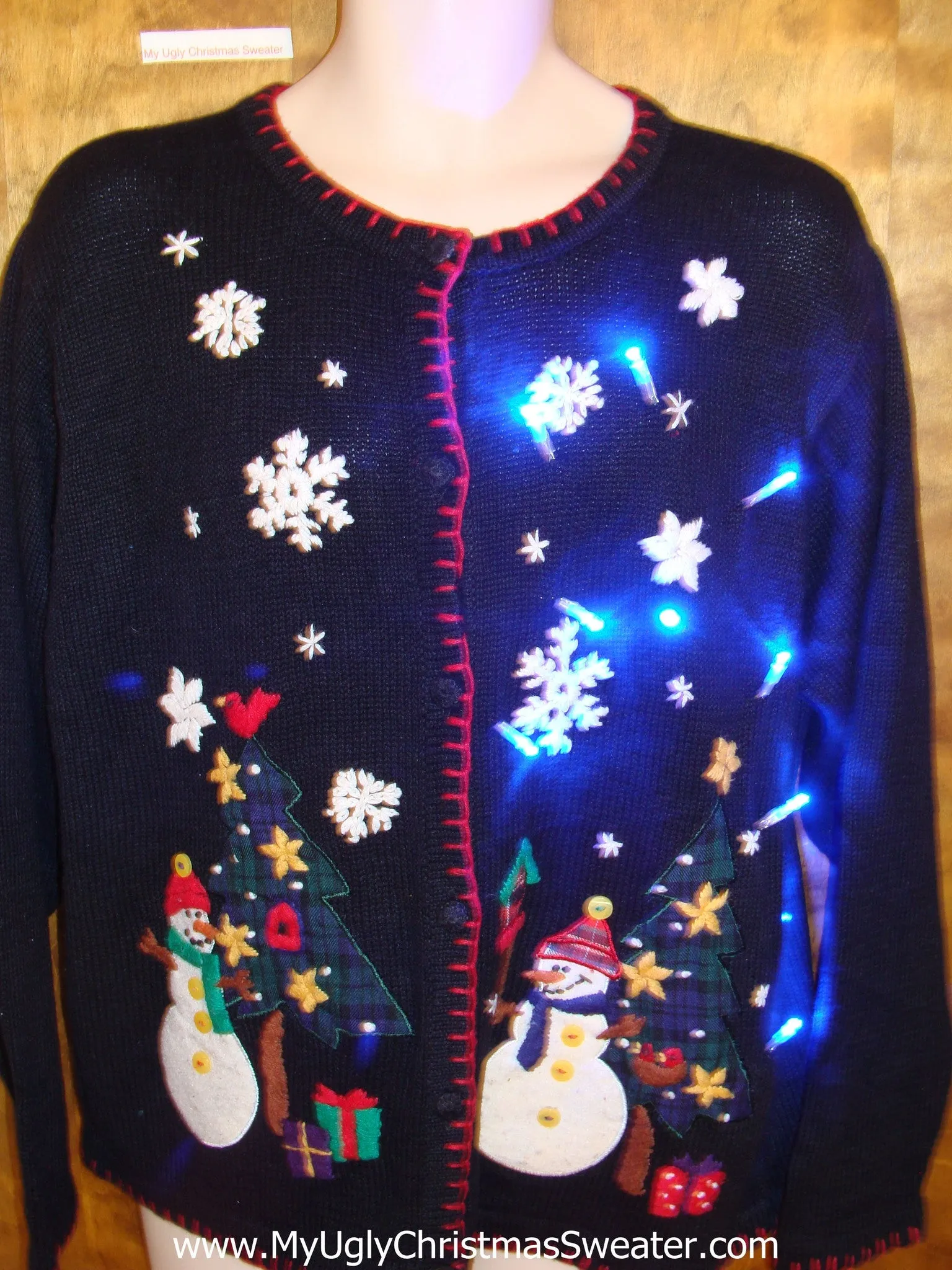 Happy Snowmen Friends Tacky Xmas Sweater with Lights