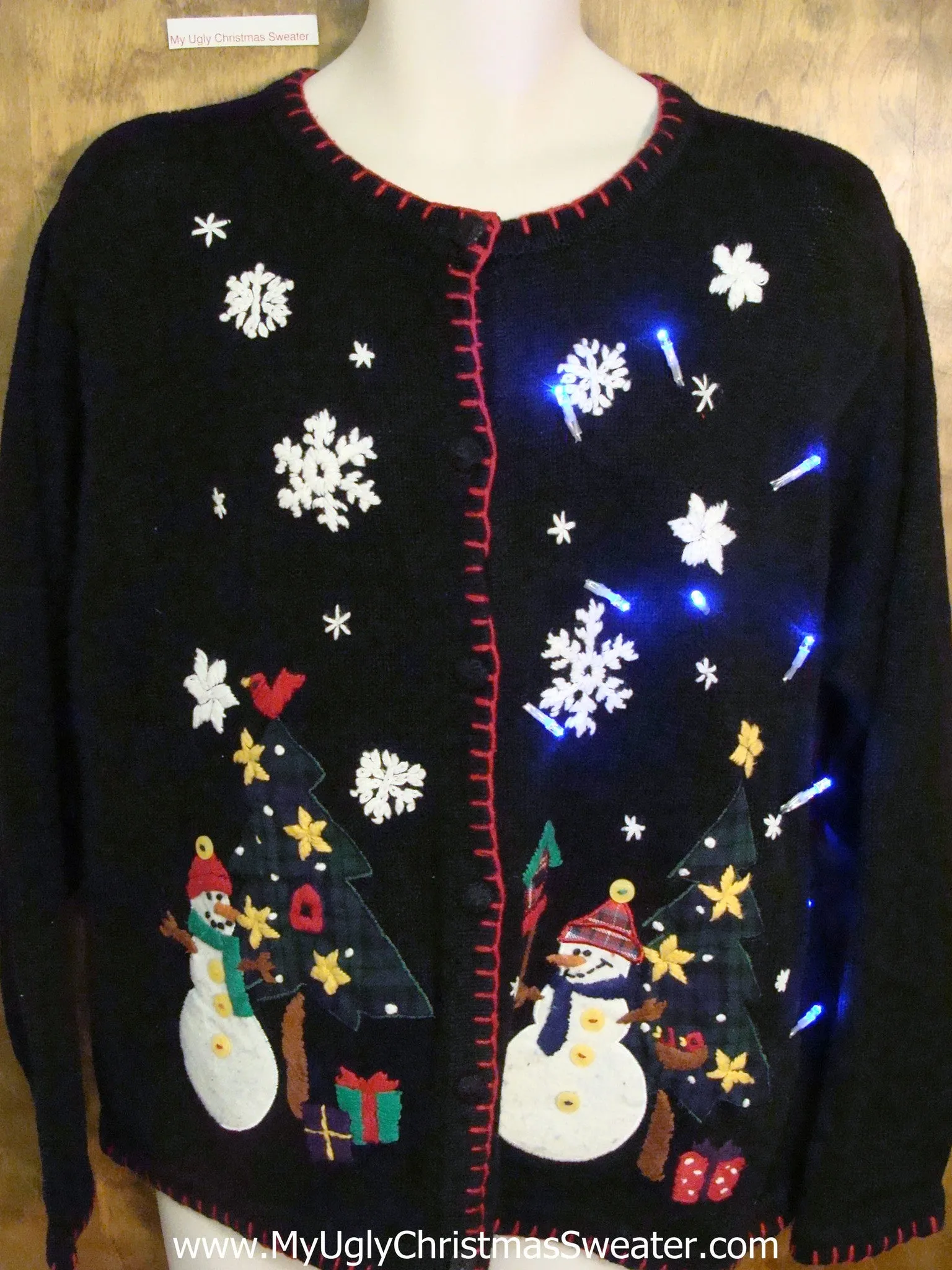 Happy Snowmen Friends Tacky Xmas Sweater with Lights