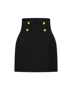 High Waisted 4 Button Wool Mini Skirt