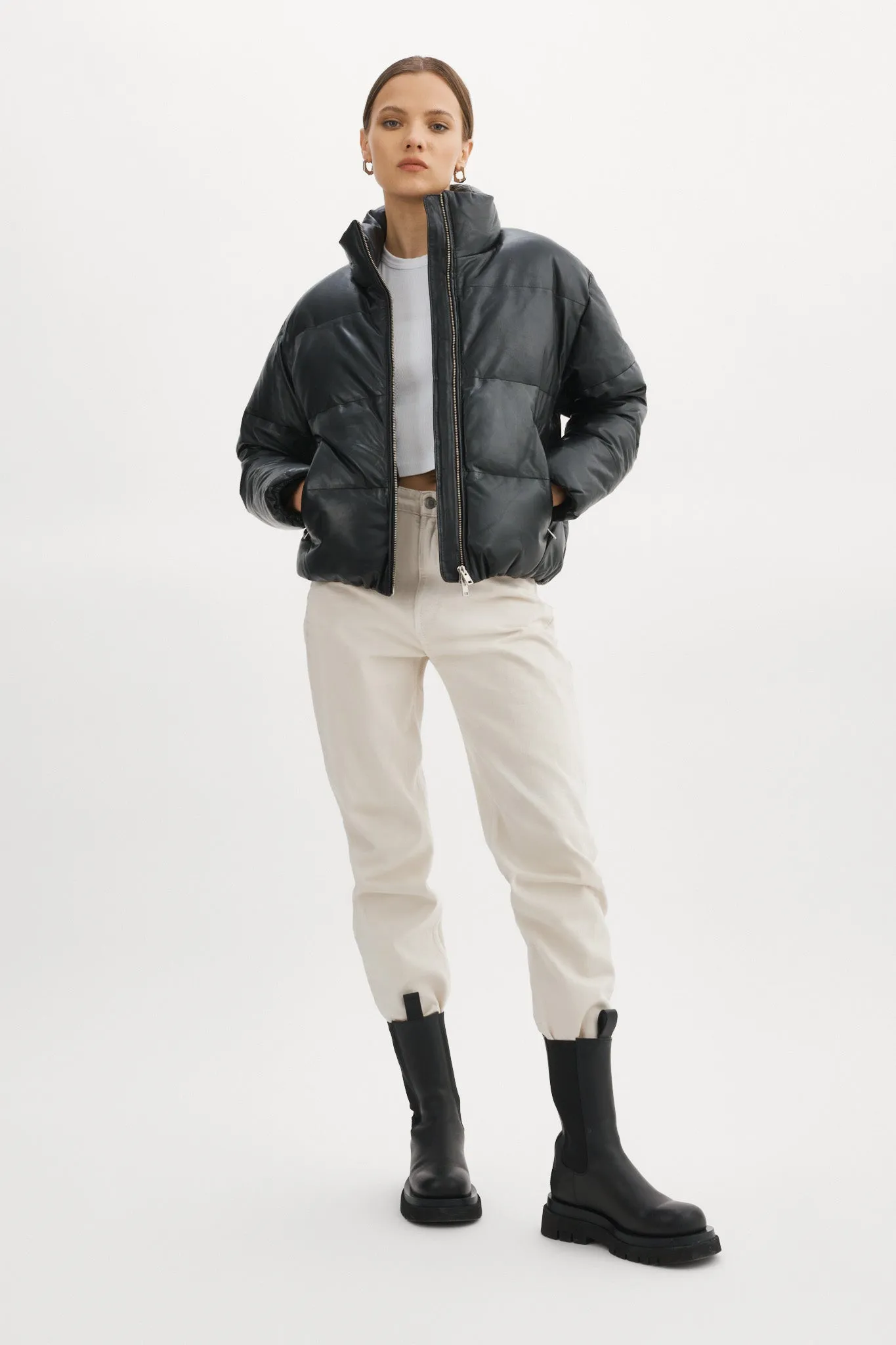 IRIS Leather Puffer Jacket