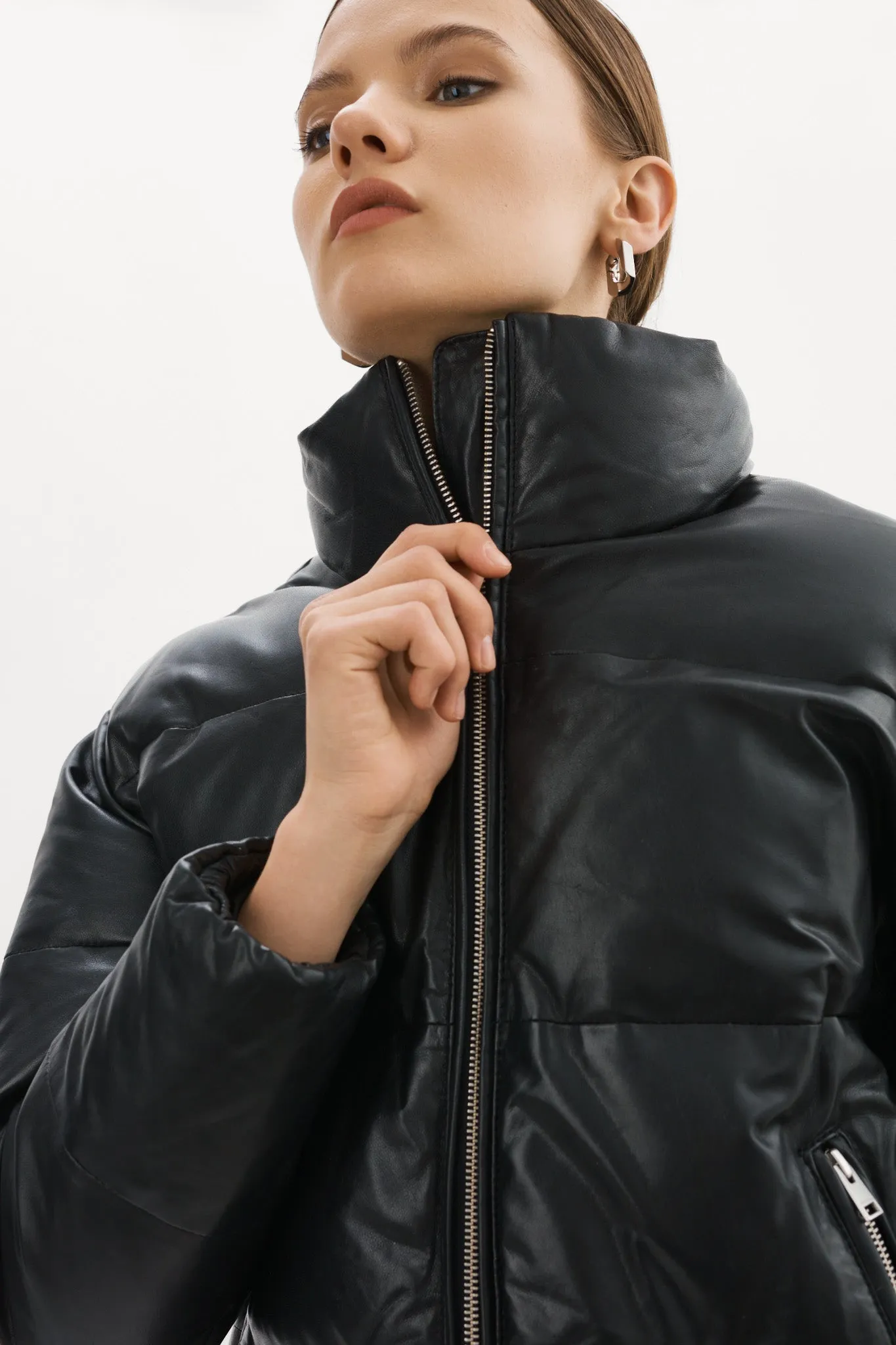 IRIS Leather Puffer Jacket