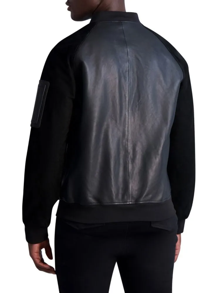 Karl Lagerfeld Paris suede leather bomber jacket, black