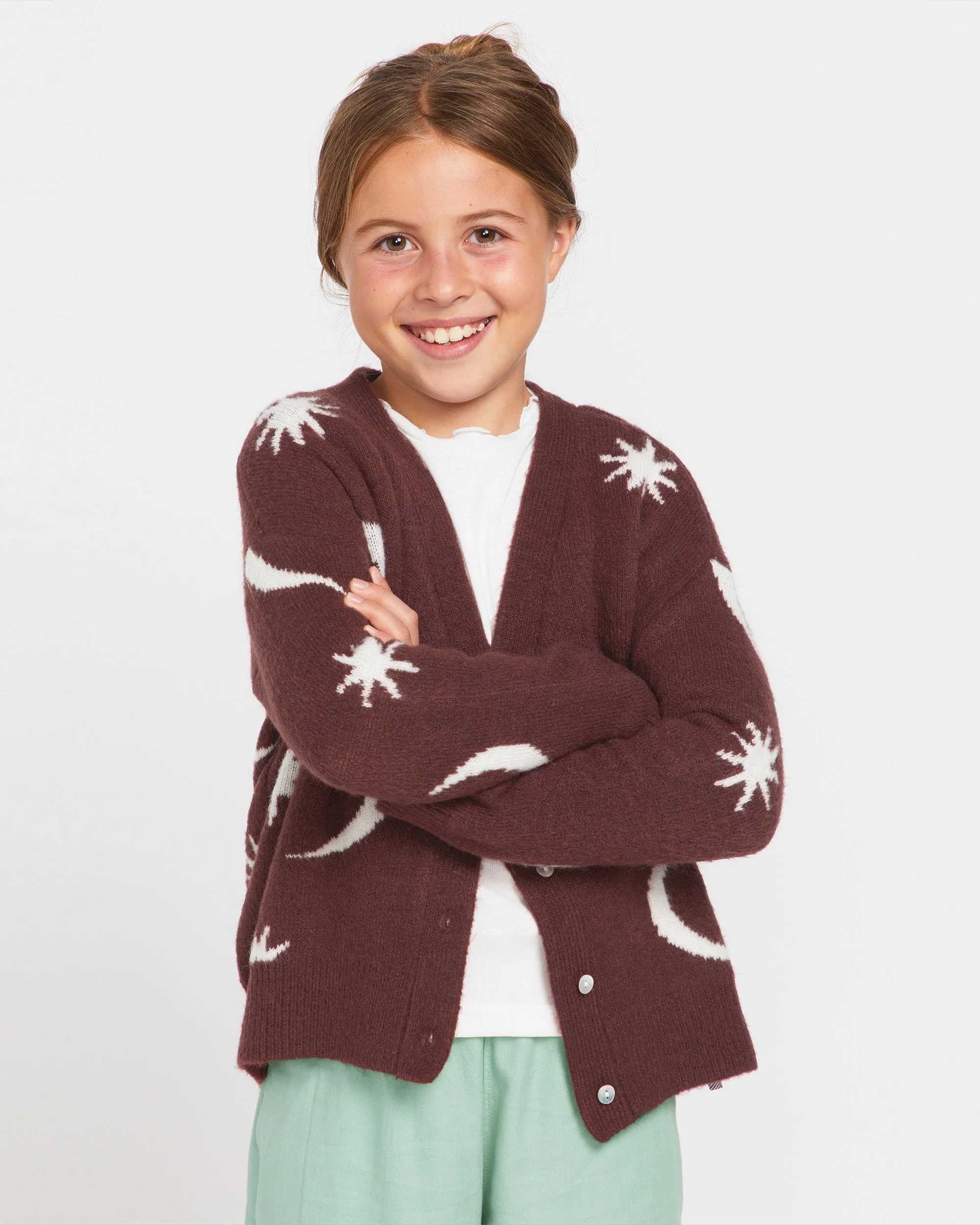 Little Girls Nyte Stone Cardigan - Espresso