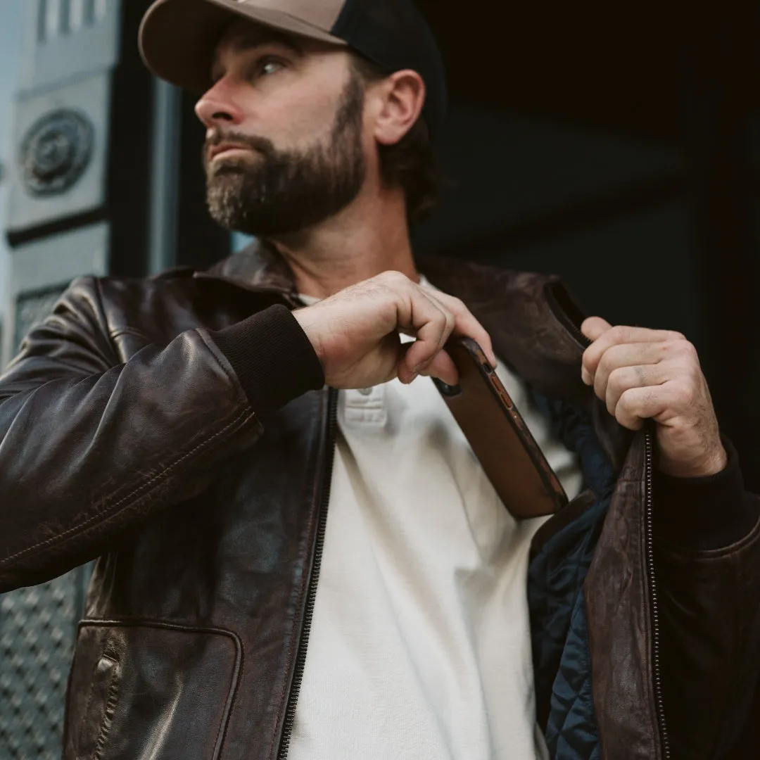 Maverick Leather Bomber Jacket | Distressed Brown