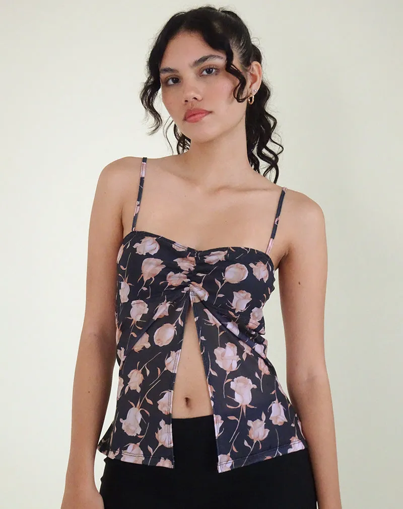 Megumi Top in Falling Rose Jet Black