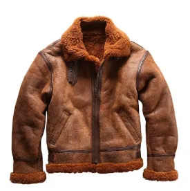 Men's B3 Shearling Bomber Jacket - European High Quality, Genuine Sheep Leather, Military Pilot Fur Coat