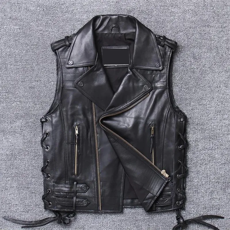 Men's Premium Cowhide Motorcycle Vest - Vintage Designer Style