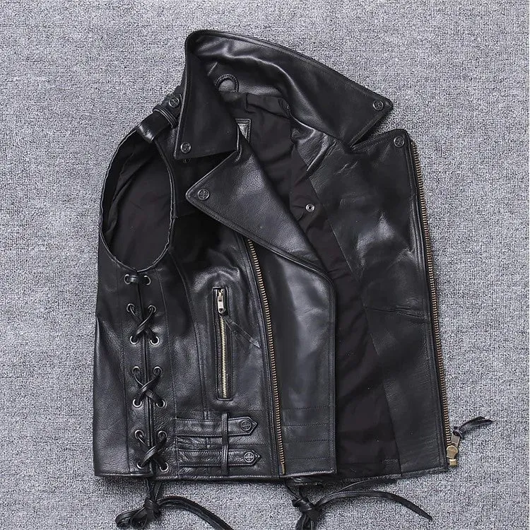 Men's Premium Cowhide Motorcycle Vest - Vintage Designer Style