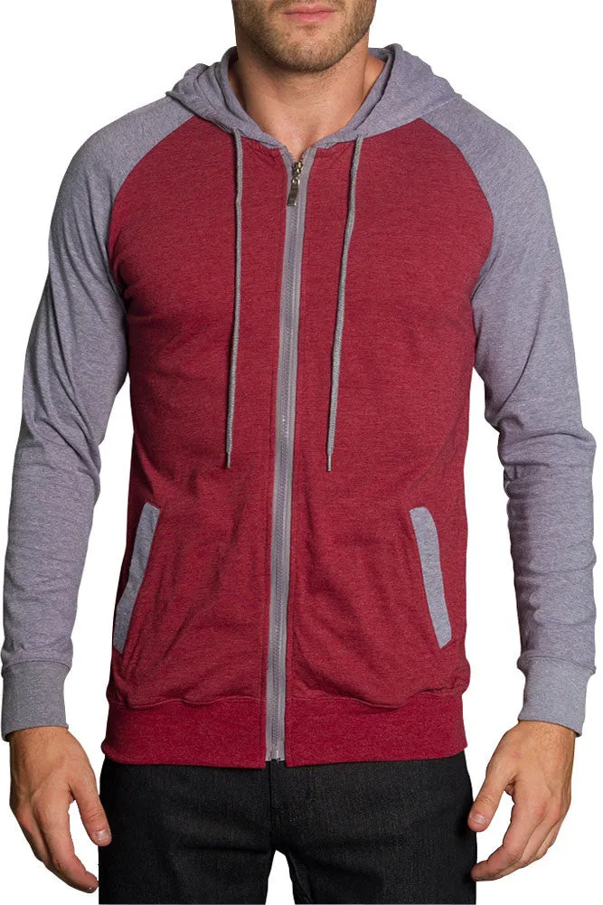 Men's Raglan Light Weight Zip Down Hoodie