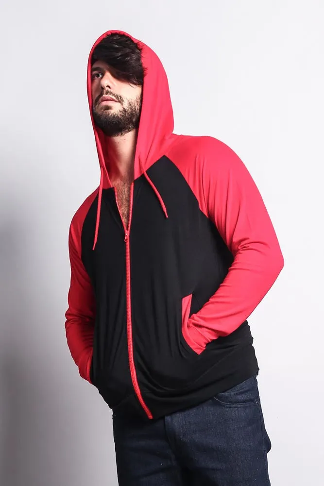 Men's Raglan Light Weight Zip Down Hoodie